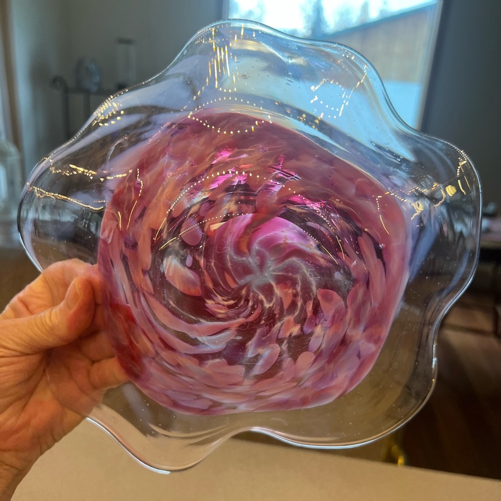 Murano Pink and Clear Swirl Glass Art bowl. Beautiful no chips - Picture 5 of 9